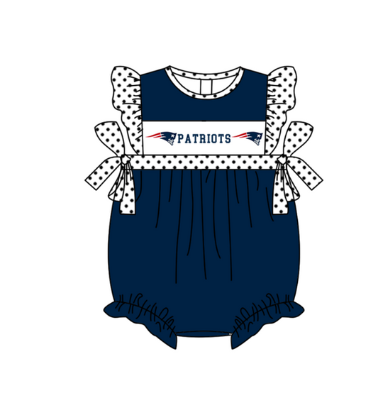 ( Moq 5 ) Baby Girls Kids Short Sleeves Bows Team Navy Bubble Romper