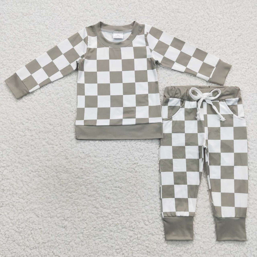Baby Kids Toddler Long Sleeves Shirt Checked Clothes Sibling Set