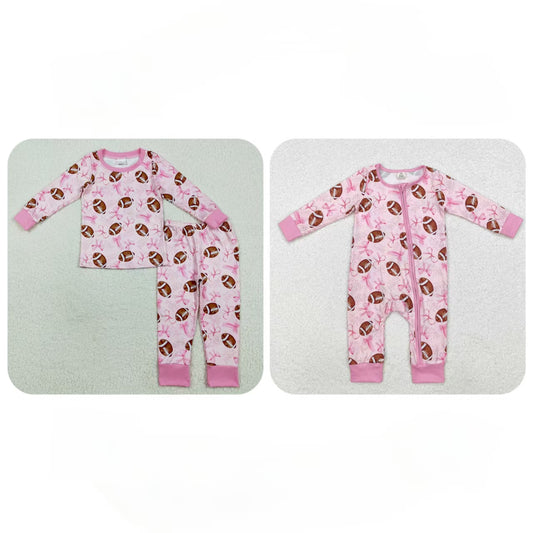 Baby Girl Toddler Long Sleeves Football Bows Sibling Pink Romper Set Clothes RTS