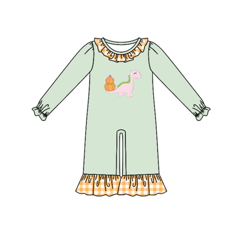 ( Moq 5 ) Preorder Baby Girls Infant Long Sleeves Pumpkins Dinosaur Thanksgiving Romper Clothes