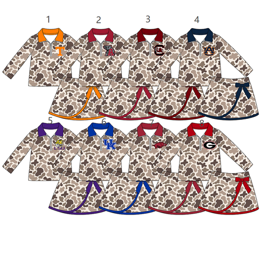 ( Moq 5 Each Style ) Sibling Baby Girls Kids Long Sleeves Zipper Shirts Camo Skirts Shorts Team Sets Clothes