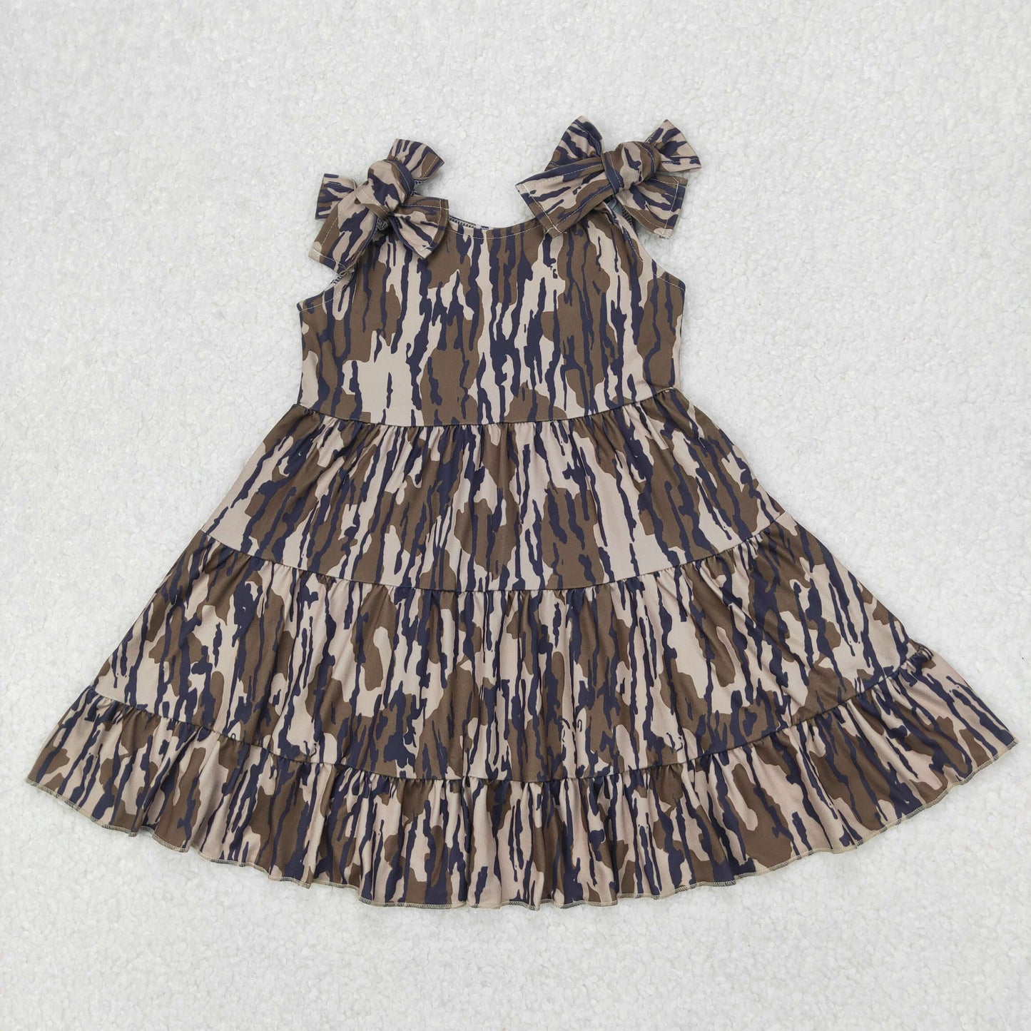 Baby Girl Straps Bows Camo Summer Knee Length Dress RTS