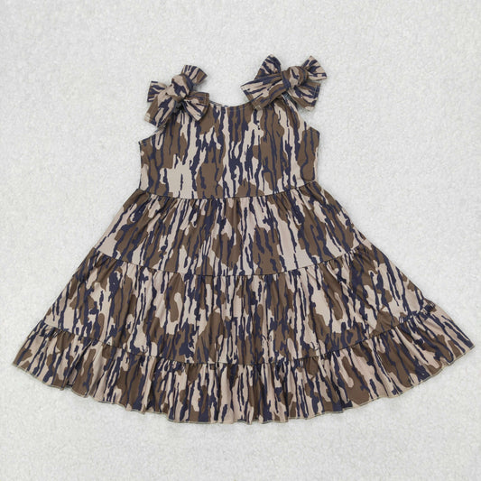 Baby Girl Straps Bows Camo Summer Knee Length Dress RTS
