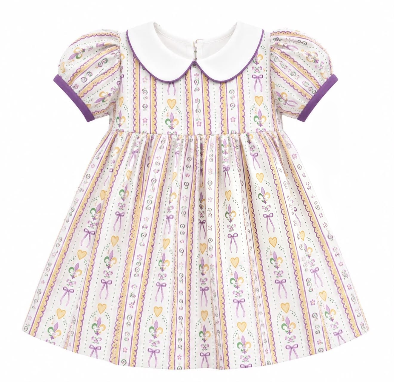 ( Moq 5 ) Preorder Baby Girls Kids Short Sleeves Anchors Hearts Mardi Gras Knee Length Dress Clothes