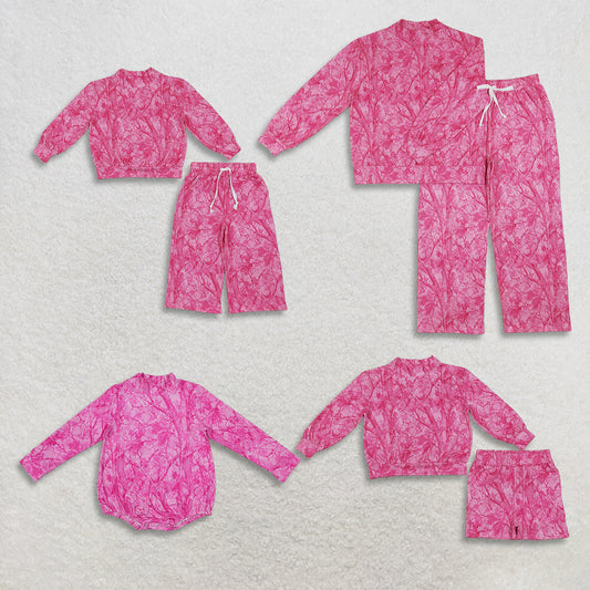 Sibling Baby Girls Adult Women Camo Long Sleeves Leaves Pockets Mock Neck Sets Pink Clothes RTS