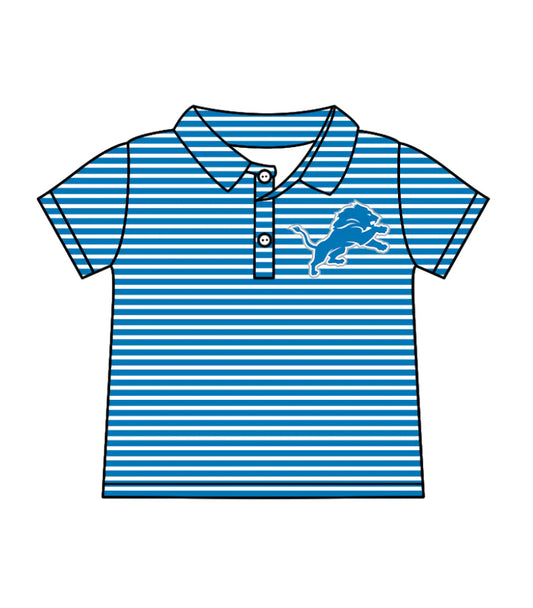 ( Moq 5 ) Baby Boys Short Sleeves Blue Stripes Lion Team Buttons Shirt Tops