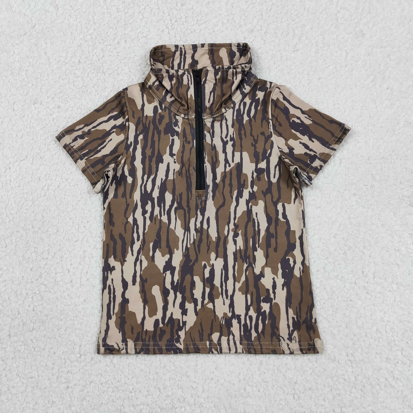 Baby Boys Kids Short Sleeves Camo Zipper Pullover Shirt Tops Southern Clothes RTS