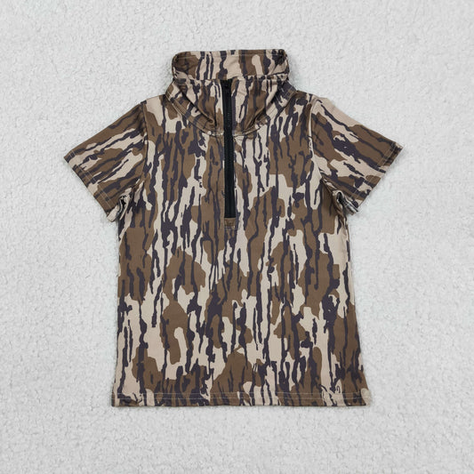 Baby Boys Kids Short Sleeves Camo Zipper Pullover Shirt Tops Southern Clothes RTS