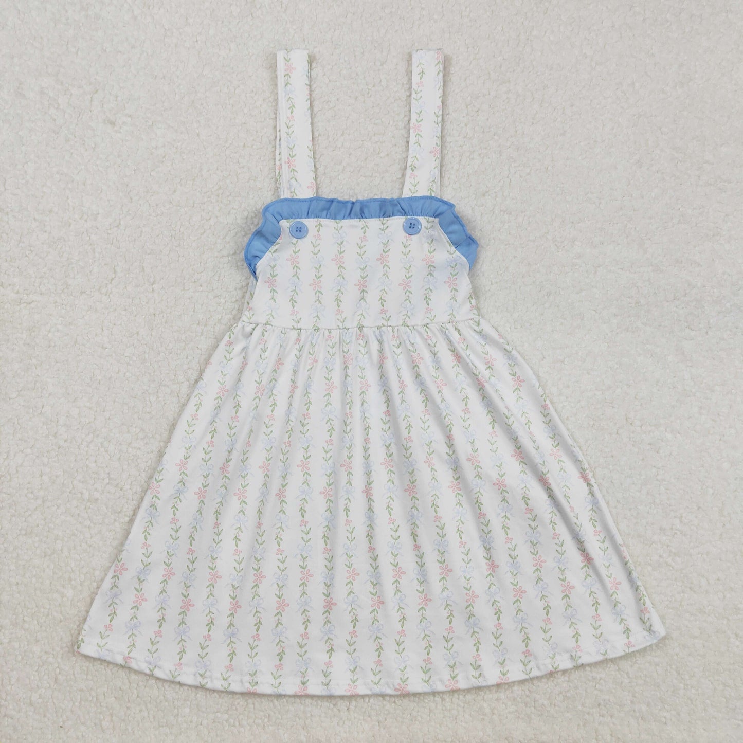 Baby Girl Sleeveless Floral Blue Ruffle Easter Summer Dress RTS
