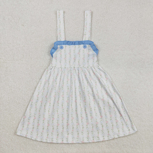 Baby Girl Sleeveless Floral Blue Ruffle Easter Summer Dress RTS