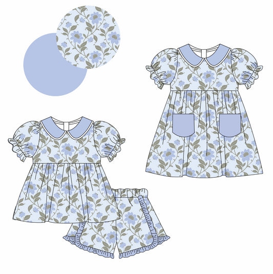 Baby Girl Blue Flower Sibling Dress Set ( Moq 5 Each Style ) 2.15