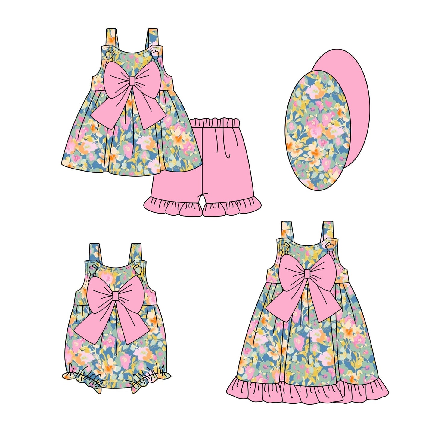 ( Moq 5 Each Style ) Baby Girl Sleeveless Flower Bows Sibling Romper Dress Set 3.26