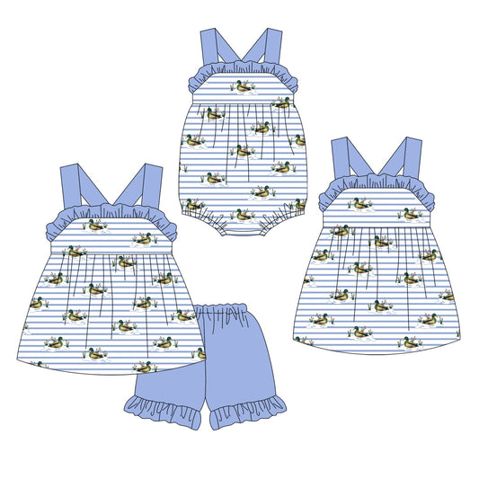 ( Moq 5 Each Style ) Baby Girl Sleeveless Ducks Stripes Sibling Romper Dress Set 3.27