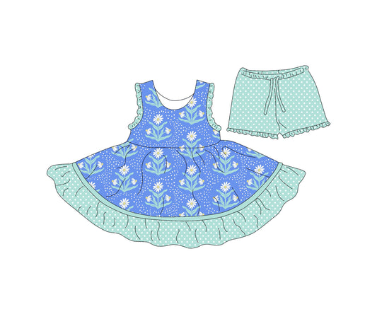 ( Moq 5 each style ) Baby Girl Sleeveless Flower Sibling Knee Length Dress Shorts 4.15