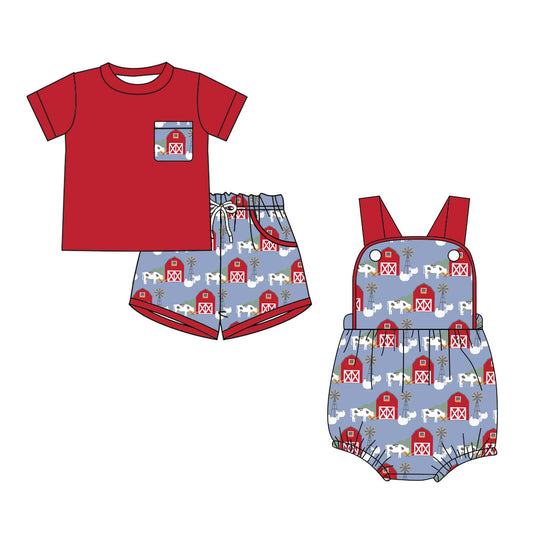 ( Moq 5 Each Style ) Sibling Baby Boys Kids Farm Animals Shirt Shorts Set Romper Summer Clothes