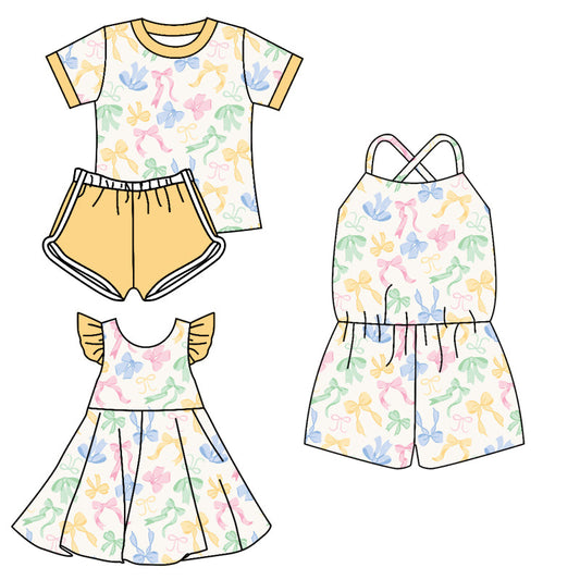 Baby Girl Summer Colorful Bows Sibling Jumpsuit Dress Set ( Moq 5 Each Style ) 3.13