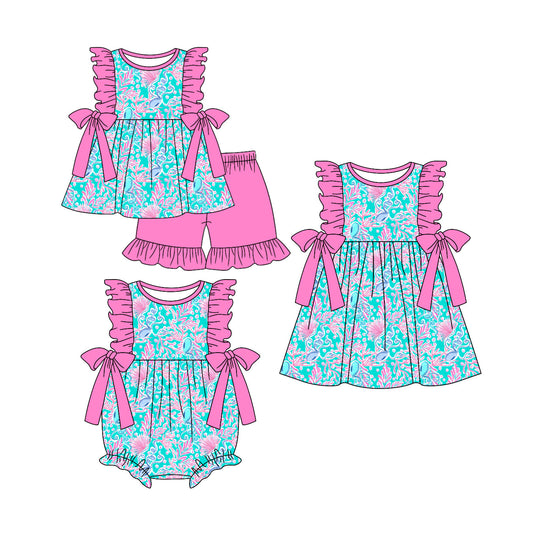 Baby Girl Short Sleeves Sea Flower Sibling Romper Dress Set ( Moq 5 Each Style ) 4.3