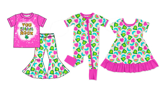Baby Girl Short Sleeves St. Patrick Sibling Romper Dress Clothes Set ( Moq 5 Each Design )11.21