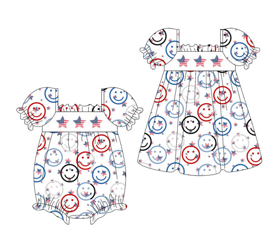 Baby Girl July 4th Smile Stars Sibling Romper Dress ( Moq 5 Each Style ) 1.16