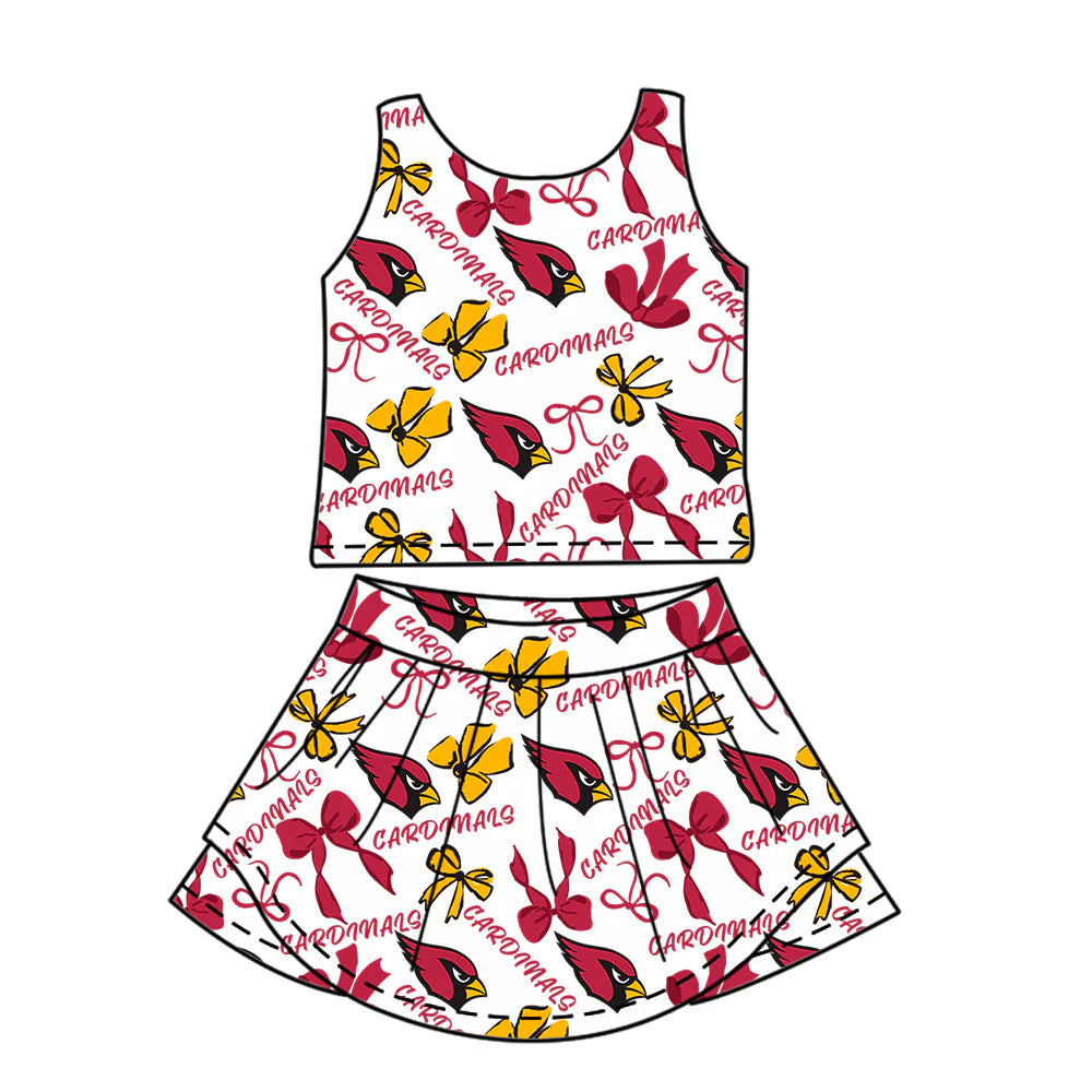 ( Moq 5 each style ) Baby Girl Toddler Team Bows Bird Red Sibling Skort Dress Set 6.9