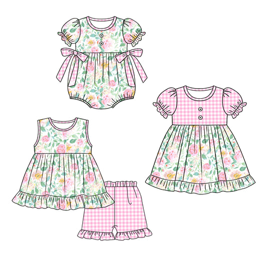 ( Moq 5 Each Style ) Sibling Baby Girls Kids Flower Plaid Romper Dress Set Clothes