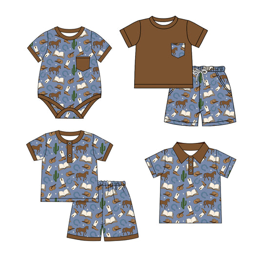Baby Boy Girl Western Horse Sibling Romper Shirt Set ( Moq 5 Each Style ) 2.19