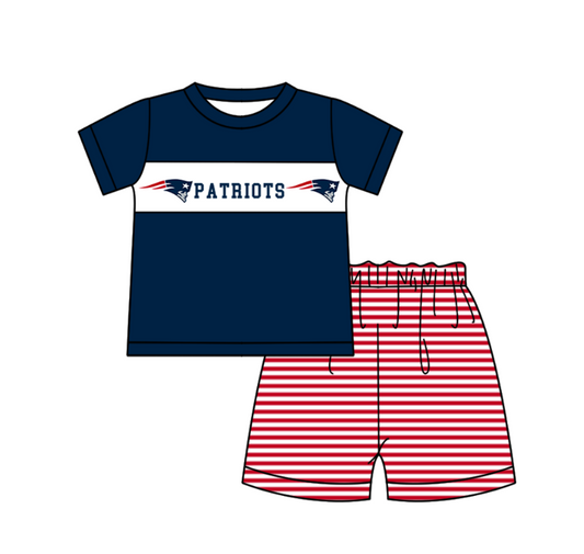 ( Moq 5 ) Baby Boys Toddler Short Sleeves Navy Shirt Stripes Shorts Team Summer Set