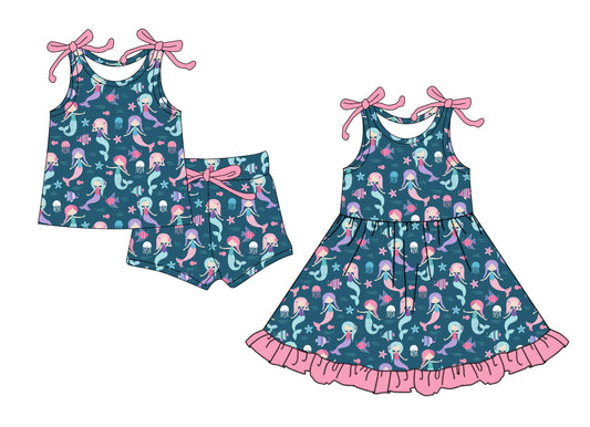 ( Moq 5 Each Style ) Baby Girl Bows Sleeveless Mermaid Sibling Dress Set 4.17