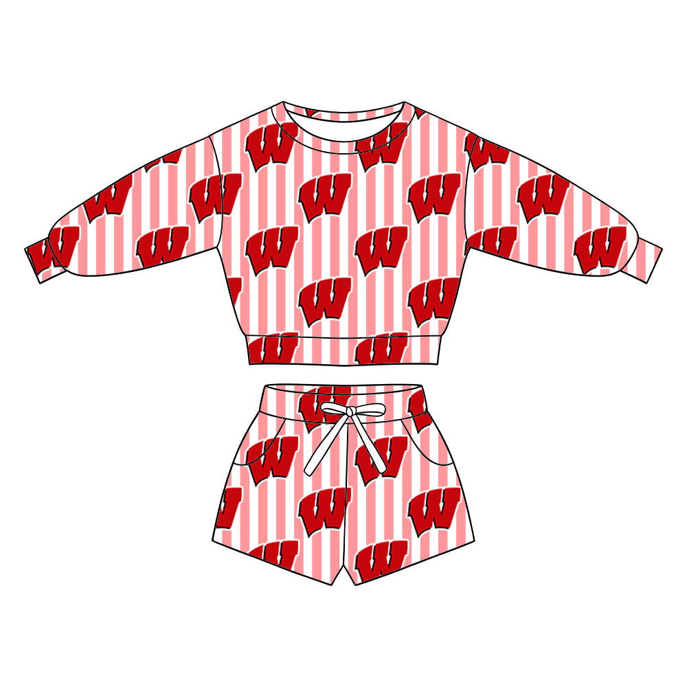 ( Moq 5 ) Baby Girls Kids Long Sleeves Shirt Pockets Shorts Team Set Clothes