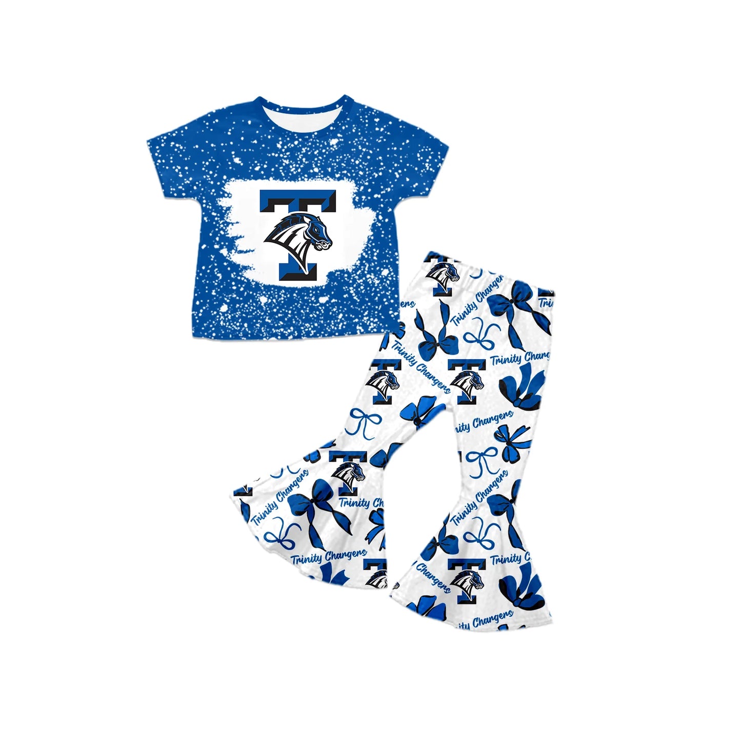 ( Moq 5 each style ) Baby Girl Team Sibling Blue Bows Dress Set 7.25