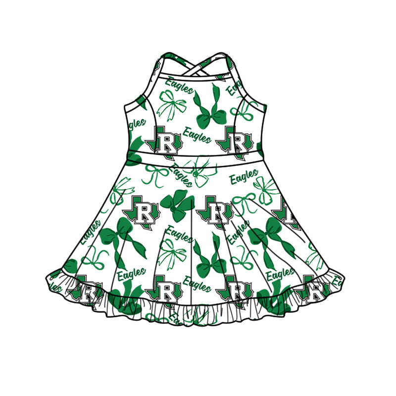 ( Moq 5 each style ) Baby Boy Girl Team Cheer Sibling Shirt Green Bows Dress Set 8.13