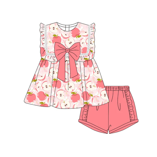 Baby Girl Sleeveless Apple Bows Tunic Ruffle Shorts Set ( Moq 5 )