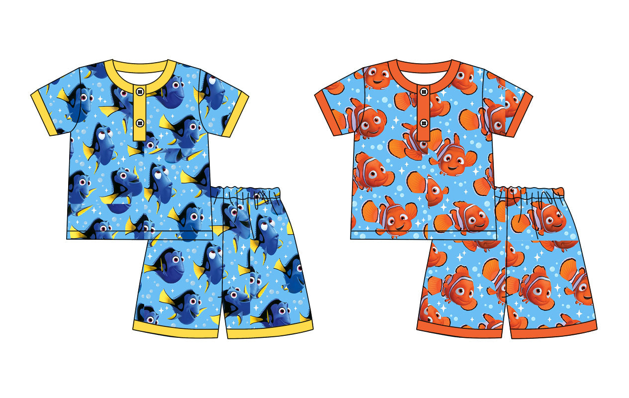 Baby Boy Girl Short Sleeves Fish Cartoon Sibling Pajamas Set ( Moq 5 Each Style ) 2.14