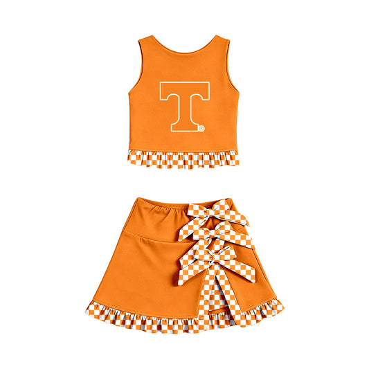 ( Moq 5 ) Baby Girls Kids Sleeveless Vest Bows Skirt Shorts Team Set Cheer Clothes