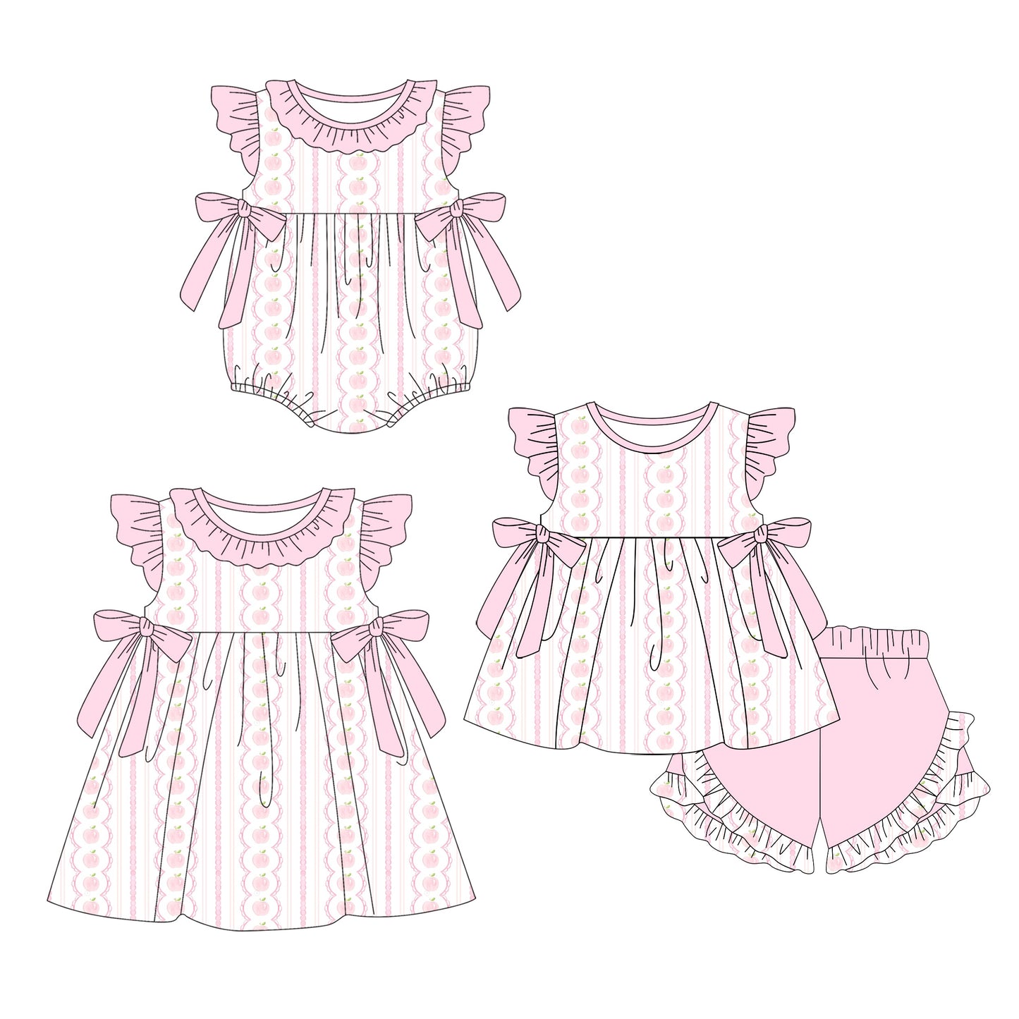 Baby Girl Short Sleeves Pink Bows Sibling Romper Dress Set ( Moq 5 Each Style ) 2.22