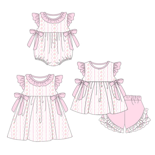 Baby Girl Short Sleeves Pink Bows Sibling Romper Dress Set ( Moq 5 Each Style ) 2.22