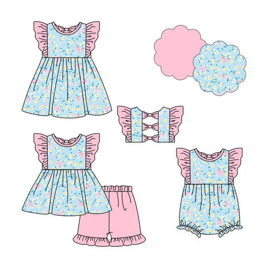( Moq 5 Each Style ) Baby Girl Short Sleeves Floral Bows Sibling Summer Romper Dress Set 4.23