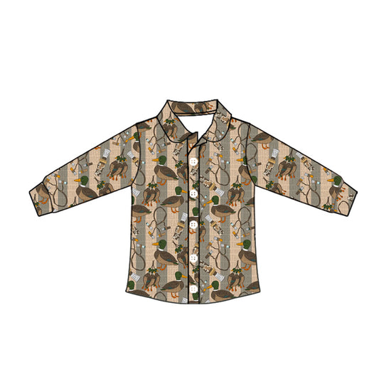 ( Moq 5 ) Baby Boy Long Sleeves Ducks Button Shirt Tops