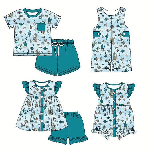 Baby Boy Girl Short Sleeves Fish Sibling Romper Set ( Moq 5 Each Style ) 2.28