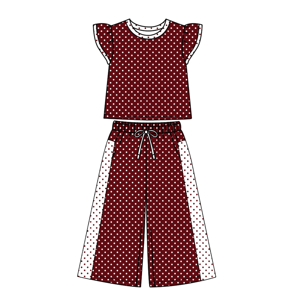 ( Moq 5 ) Baby Girls Kids Short Sleeves Dots Shirt Pants Team Set Clothes
