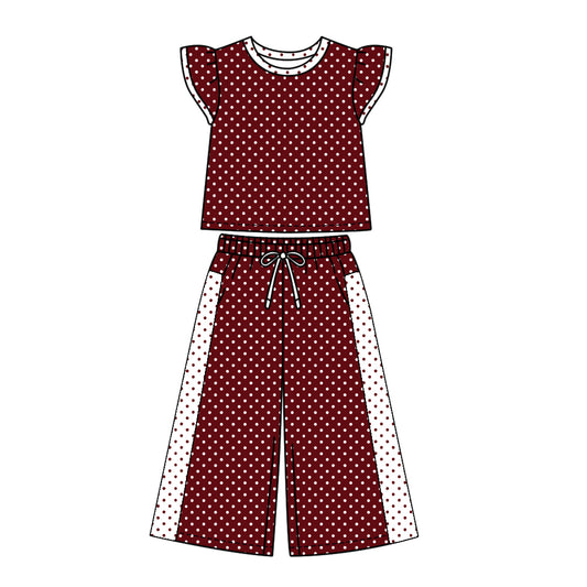 ( Moq 5 ) Baby Girls Kids Short Sleeves Dots Shirt Pants Team Set Clothes