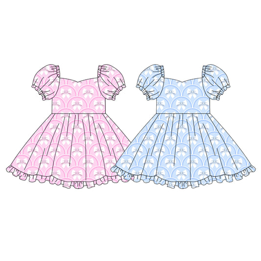 ( Moq 5 Each Style ) Sibling Baby Girls Kids Short Sleeves Bows Knee Length Dresses