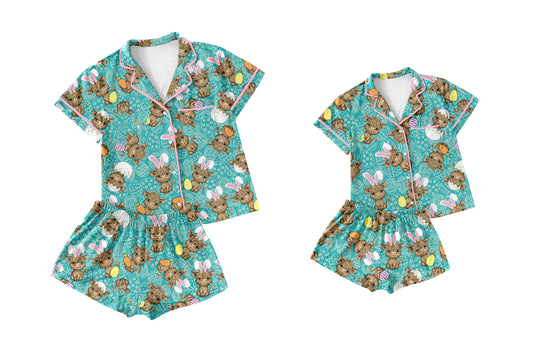 ( Moq 5 Each Style ) Baby Girl Adult Women Cows Eggs Easter Sibling Mommy And Me Family Pajamas Set