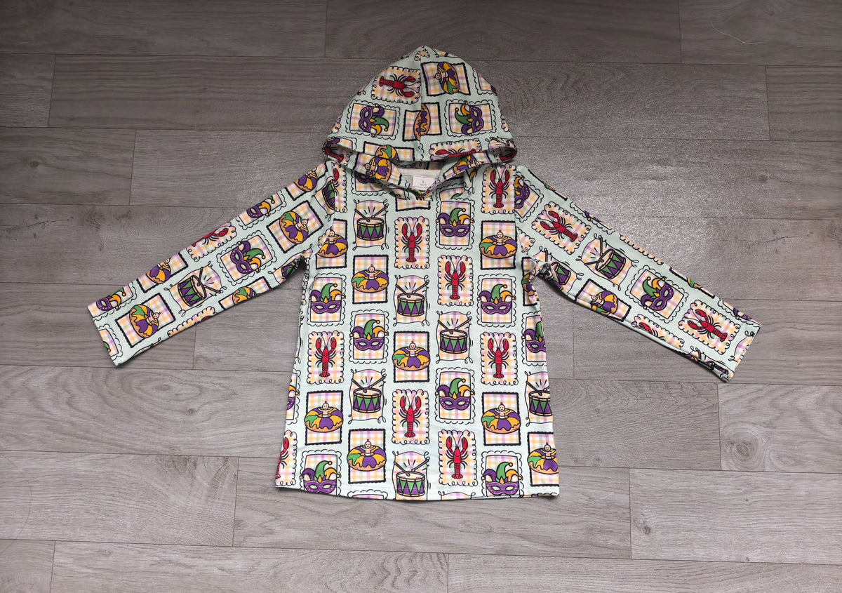 ( No moq ) Preorder Baby Boys Kids Long Sleeves Crawfish Masks Pullover Shirt Mardi Gras Clothes