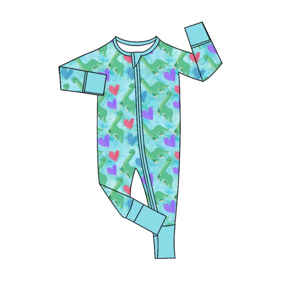 ( Moq 5 ) Preorder Baby Boys Kids Long Sleeves Dinosaurs Hearts Zipper Footie Romper Valentine Clothes