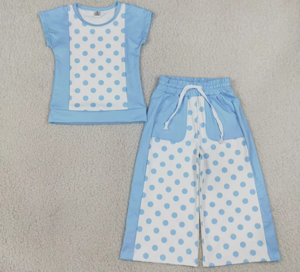 Sibling Baby Girl Kids Short Sleeves Dots Shirts Pockets Pants Sets Yoga Active Clothes RTS
