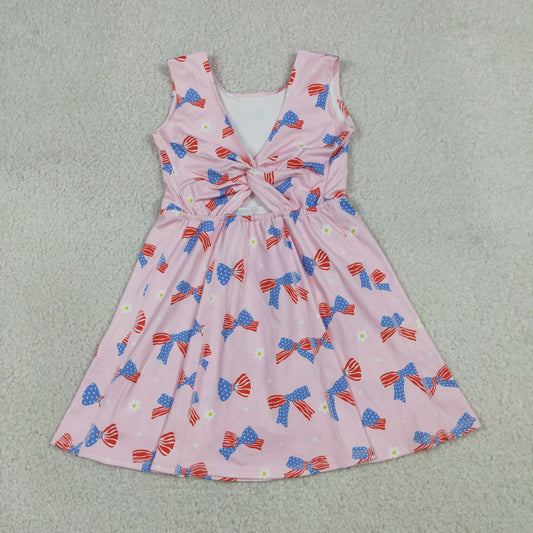 Baby Girls Toddler Bows Flower 4th of July Pink Yoga Shorts Knee Length Dress RTS