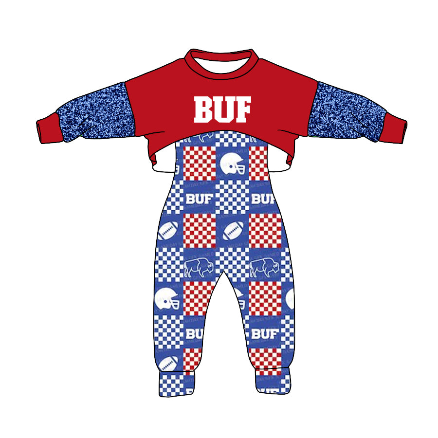 Baby Girl Long Sleeves Red Blue Tops Plaid Jumpsuit Team Fall Clothes Set