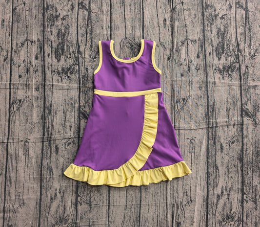 ( No moq ) Preorder Baby Girls Kids Sleeveless Shorts Yellow Scallop Purple Dress Yoga Active Clothes