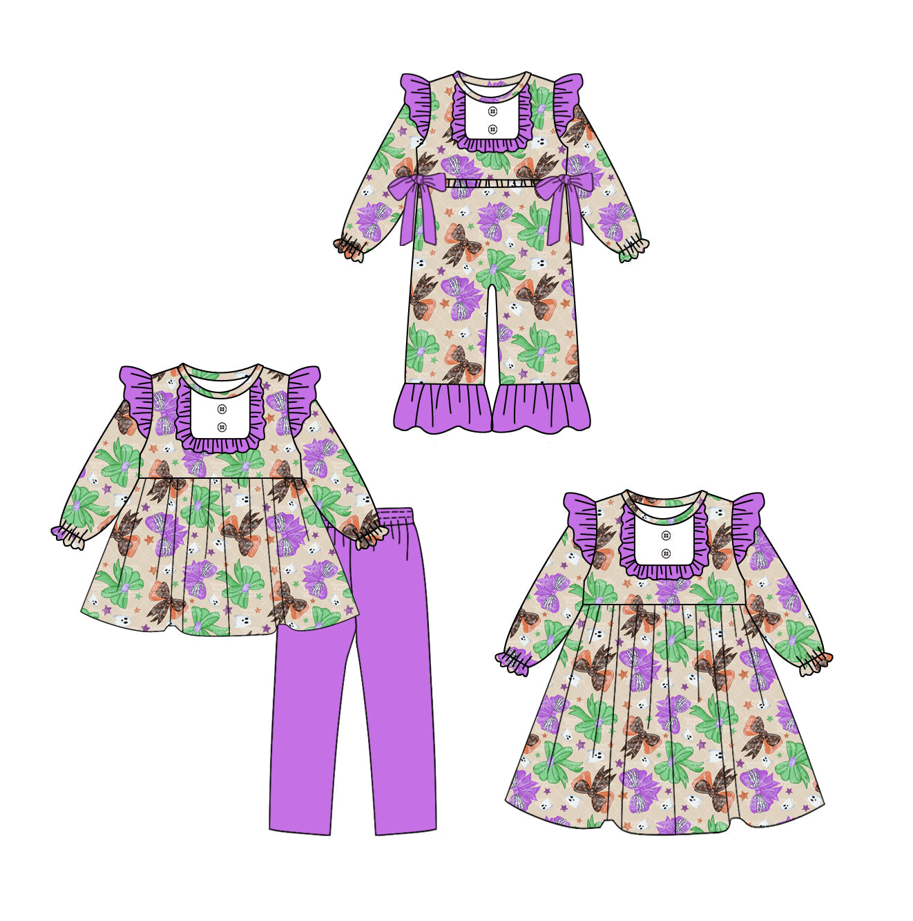 ( Moq 5 Each Style ) Baby Kids Toddler Bows Halloween Sibling Romper Dress Set